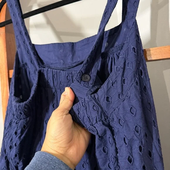 Roaman's 20W Navy Blue Eyelet Waist Tie Fit and Flare Midi Dress - Picture 3 of 9